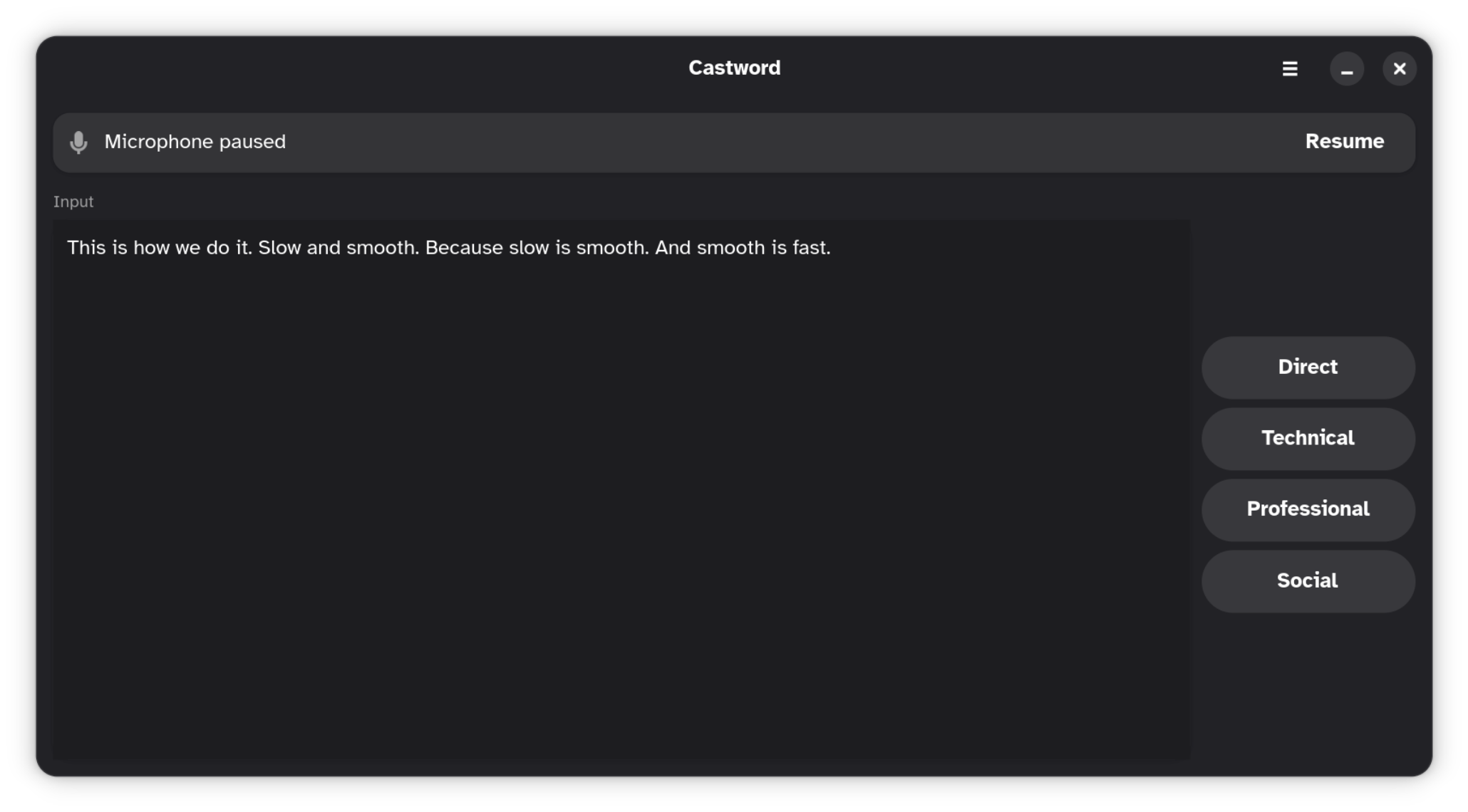 Castword — input with microphone paused